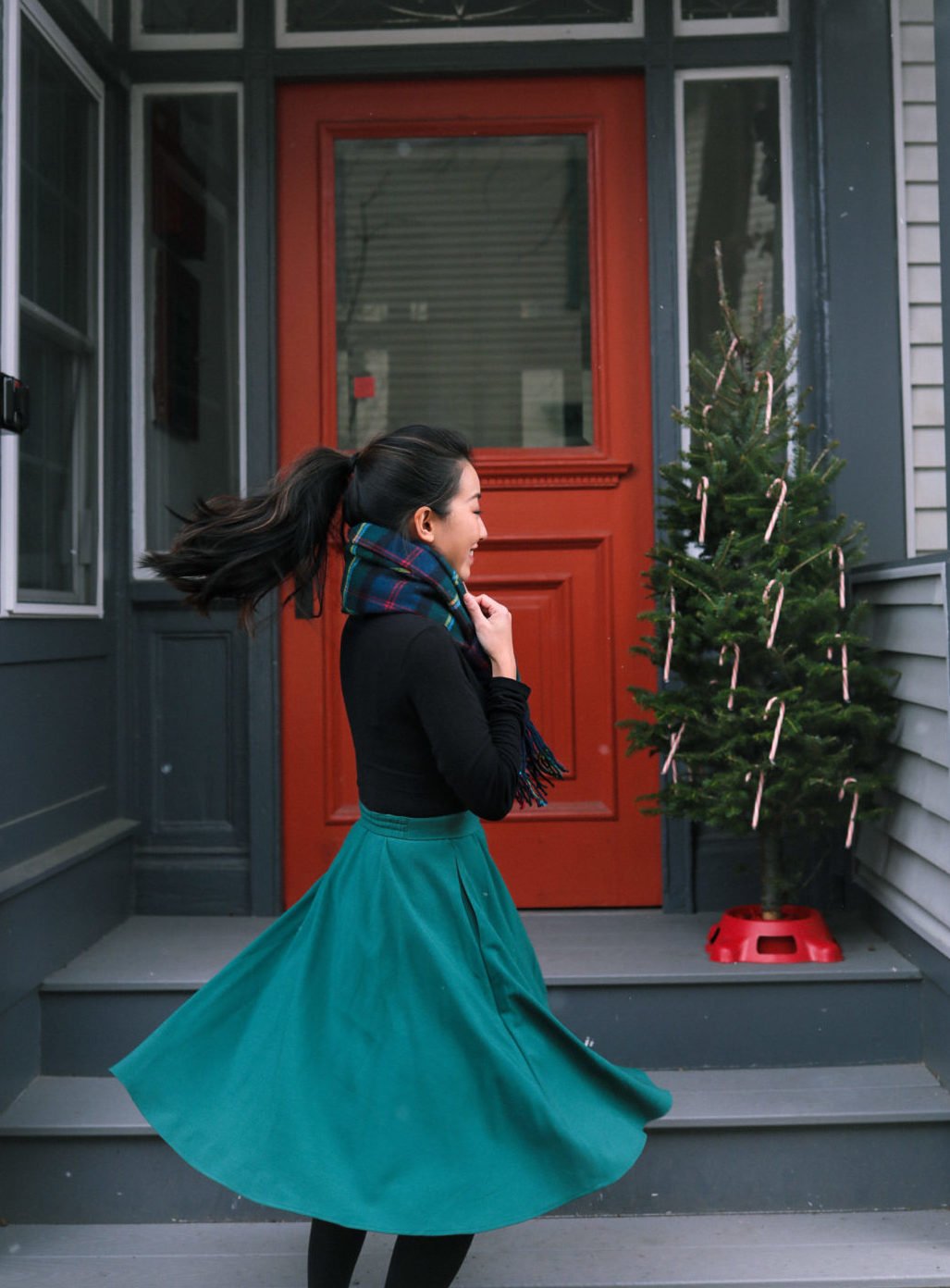 green circle skirt christmas outfit for petite women
