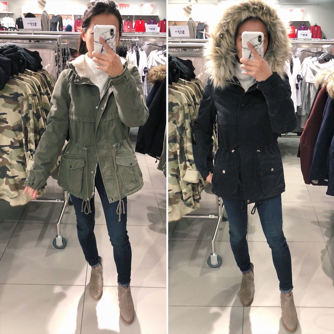 olive green army utility parka jacket petites