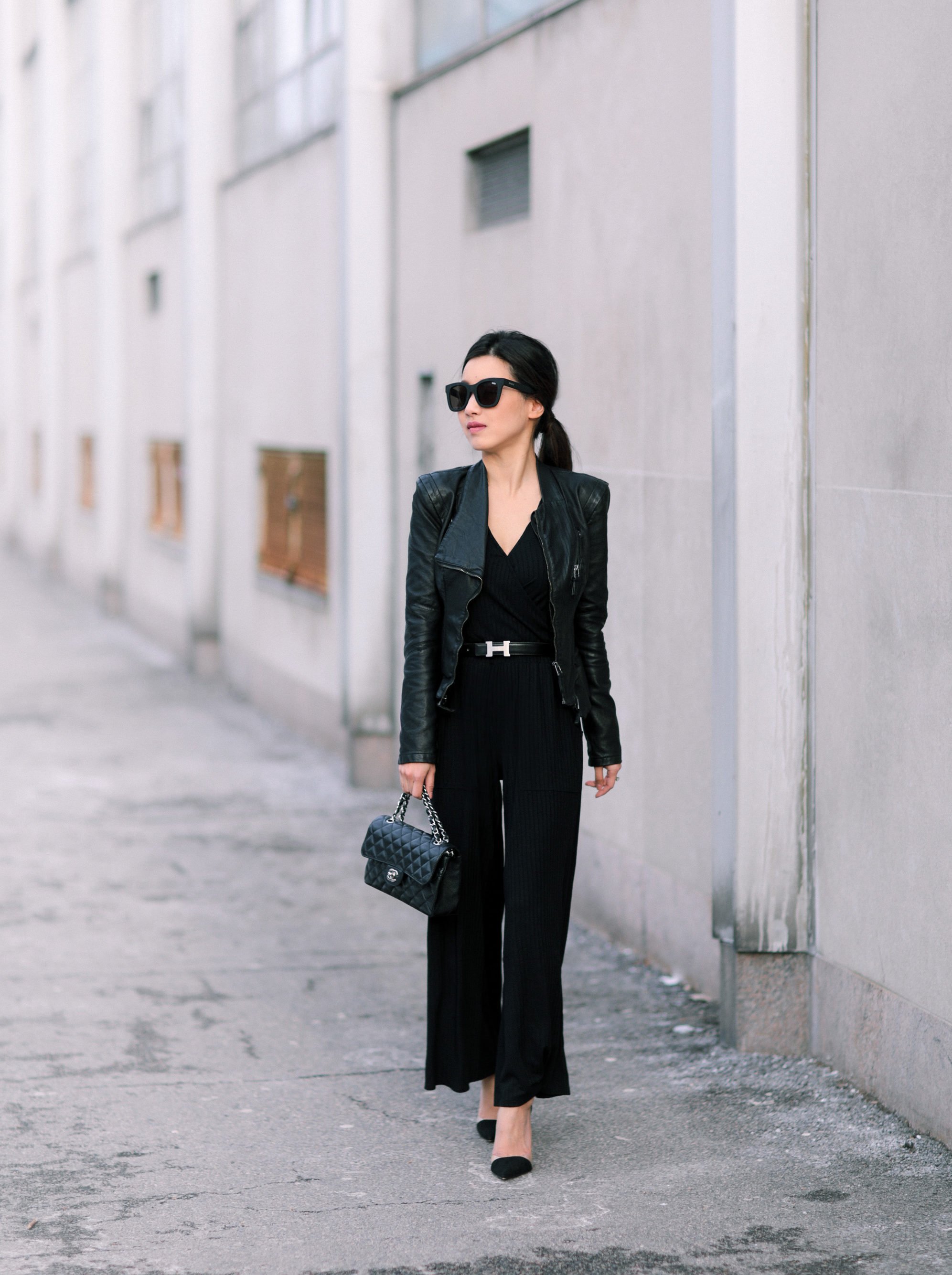 casual black jumpsuit petite fashion blog