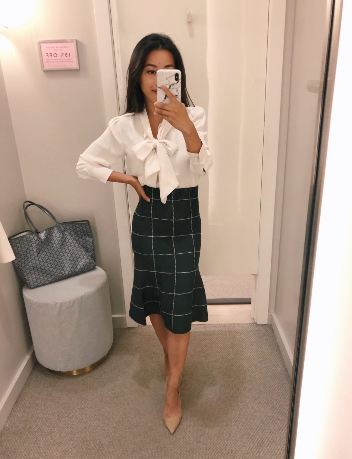 petite work outfit ideas sweater skirt