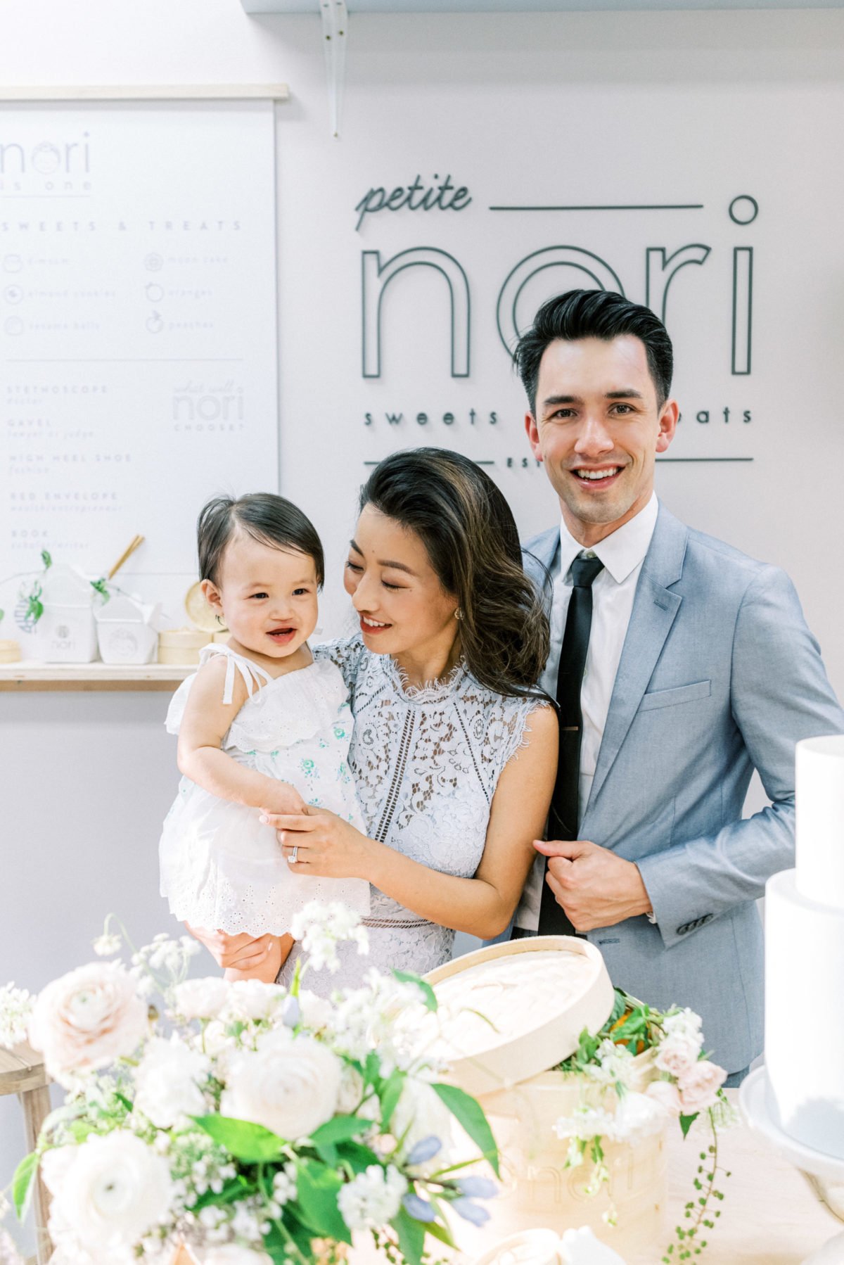 baby girl one year old birthday party flowers