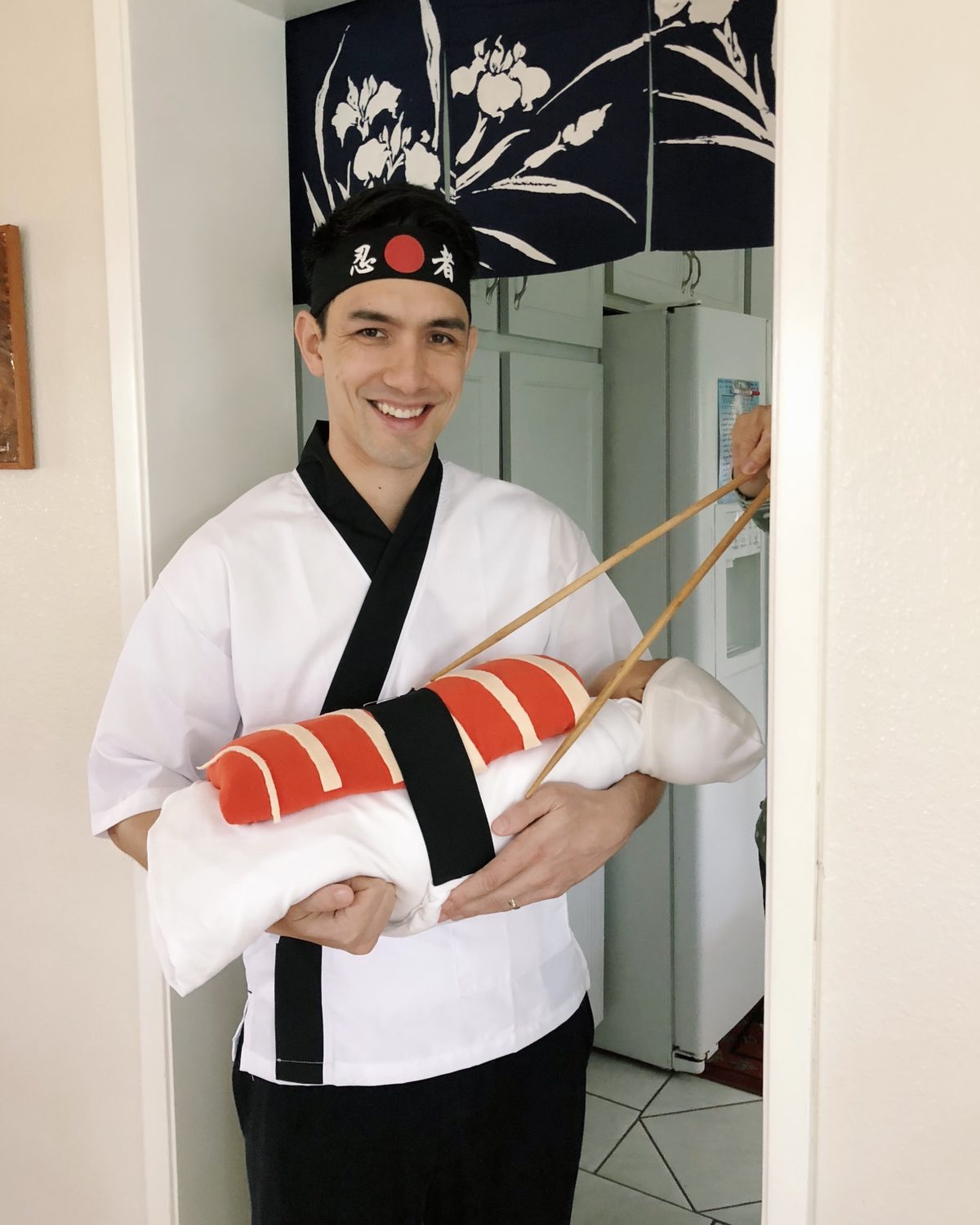 baby girl boy swaddle halloween costume sushi DIY tutorial