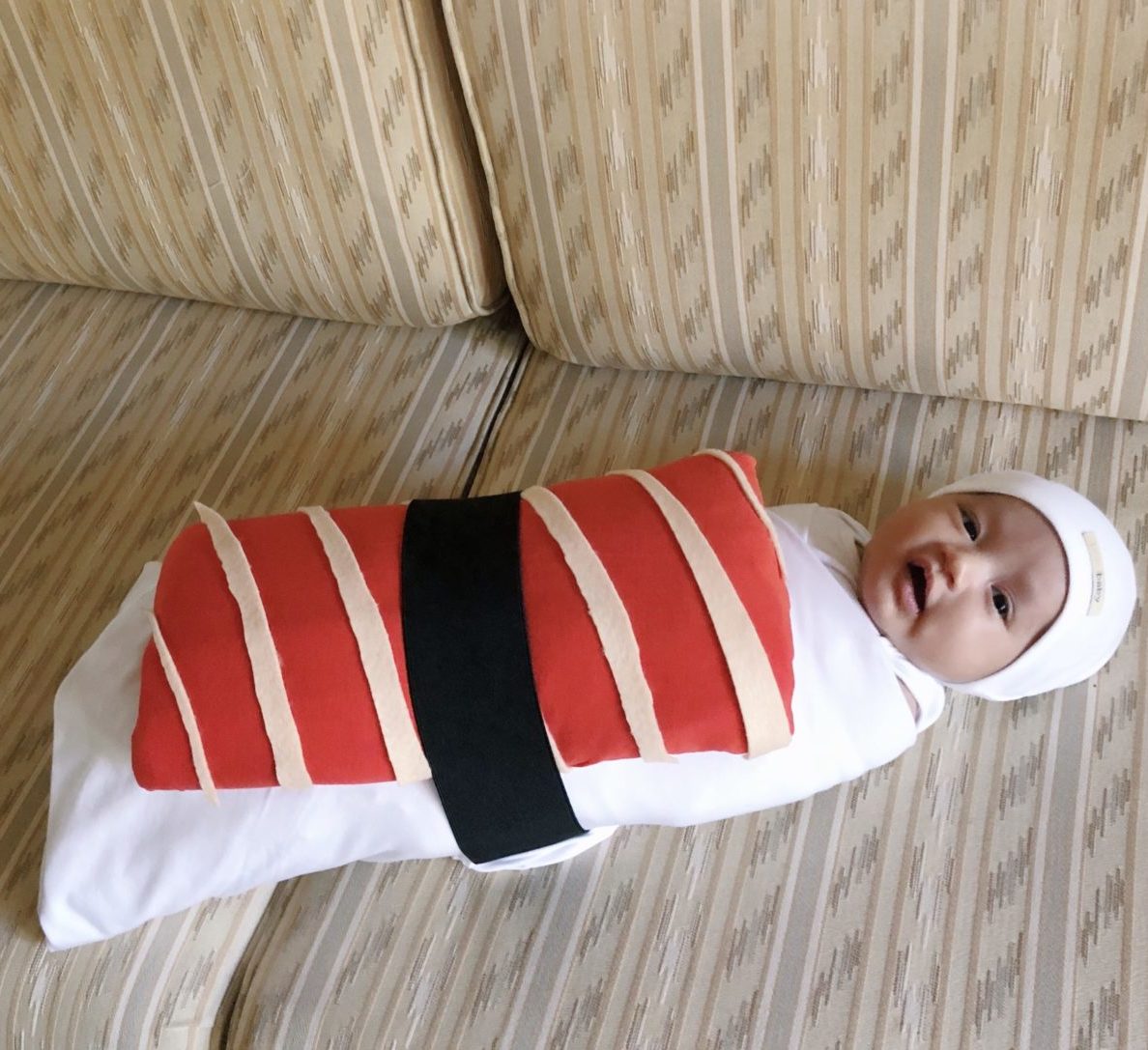 babys first halloween costume sushi DIY tutorial