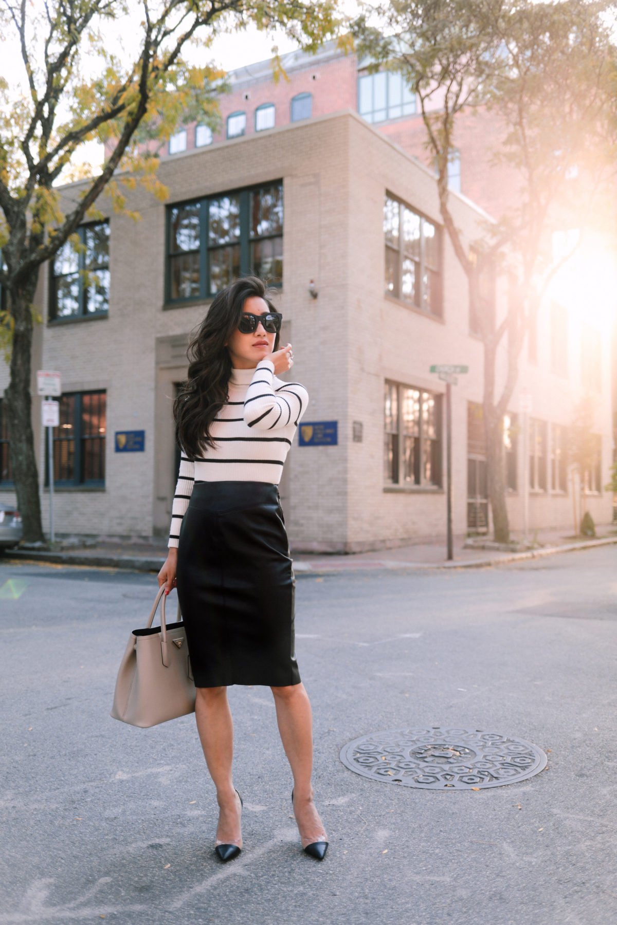 how to style a faux leather pencil skirt