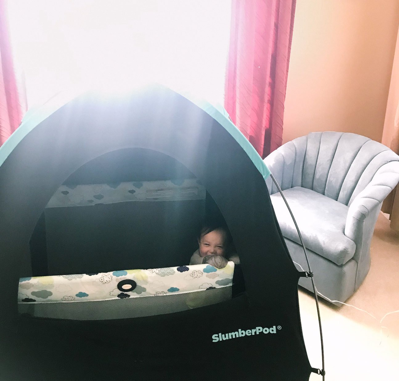 slumberpod traveling with a baby hotel black out tent