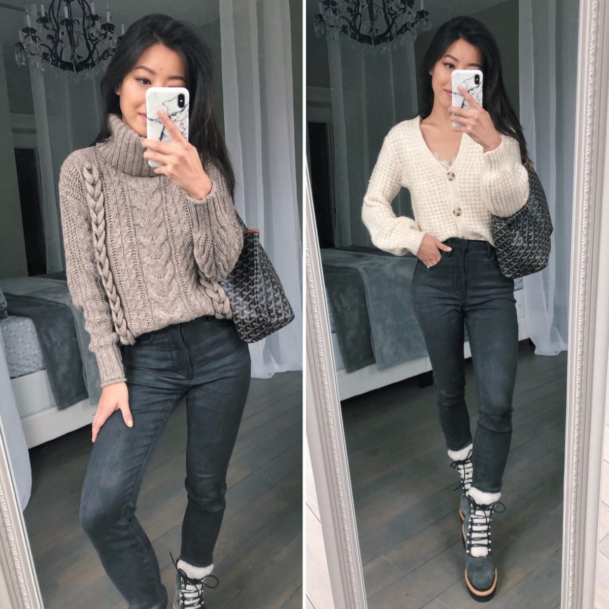 abercrombie cable knit sweater petite try on