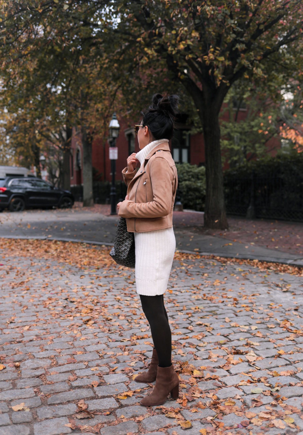 banana republic petite sweater dress winter outfit