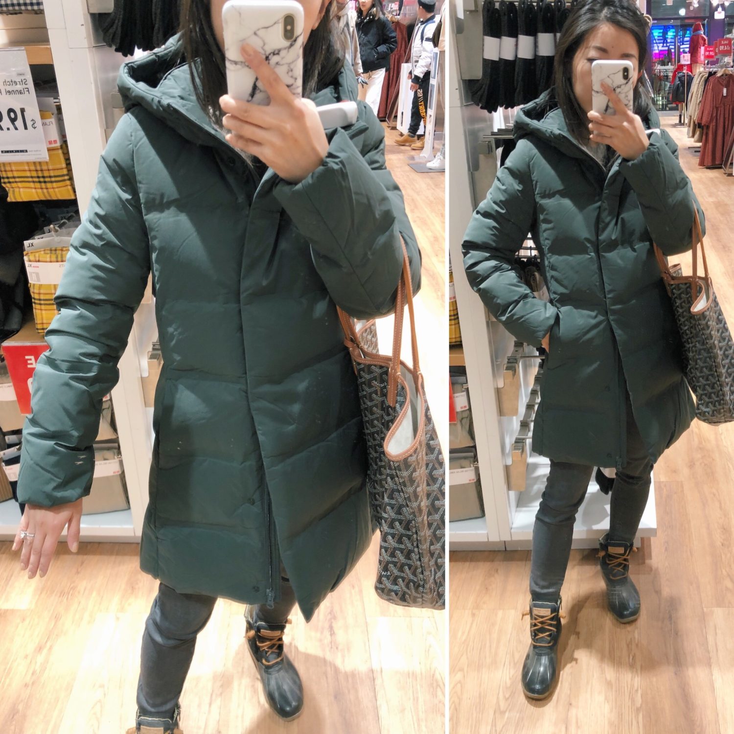 uniqlo down puffer coat petite try on