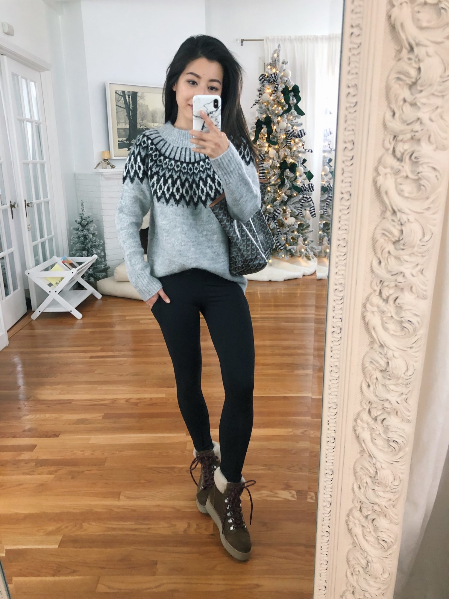 petite fair isle sweater zella leggings outfit idea