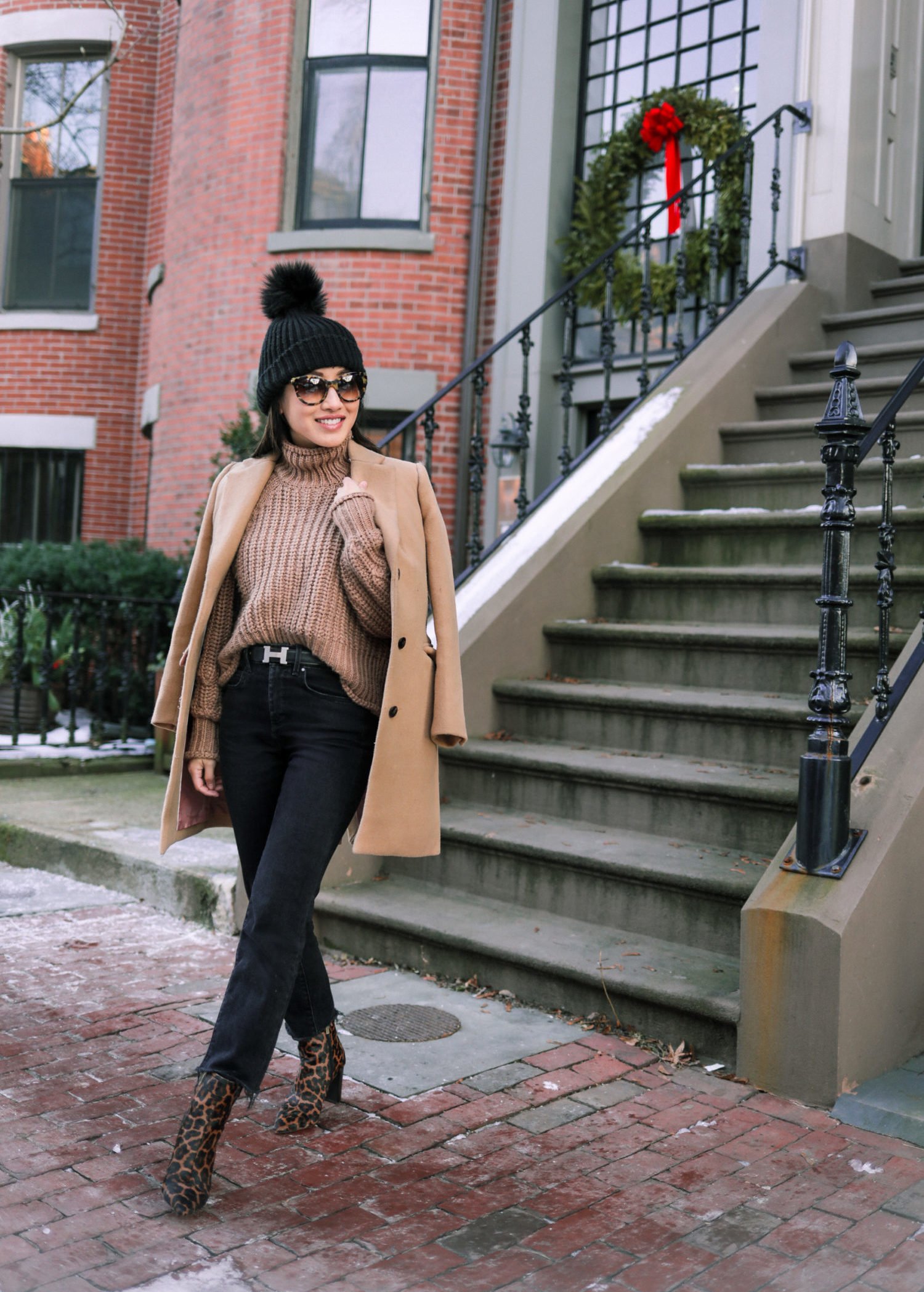 classic petite camel coat winter outfit