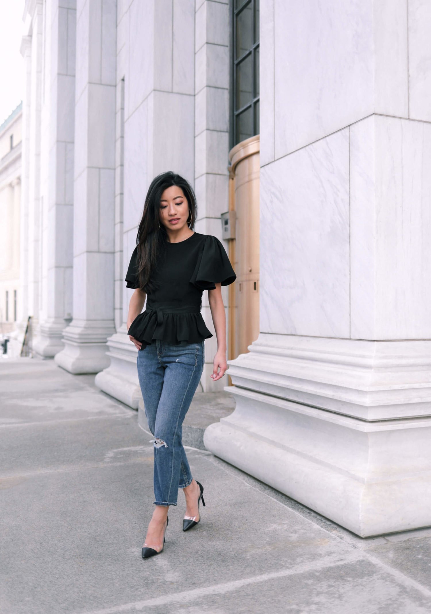 casual straight ripped mom jeans petite