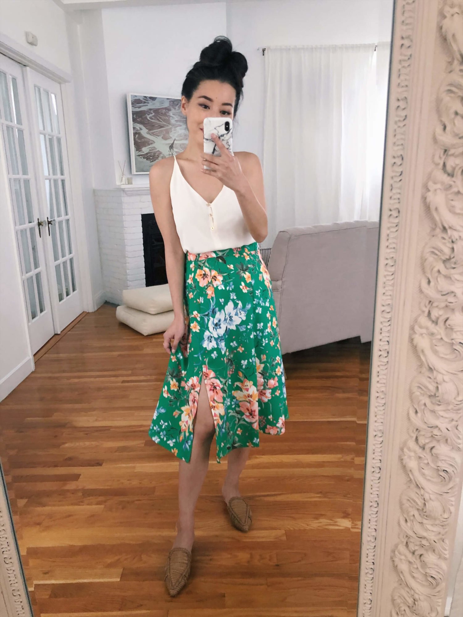 LOFT petite midi skirt outfit