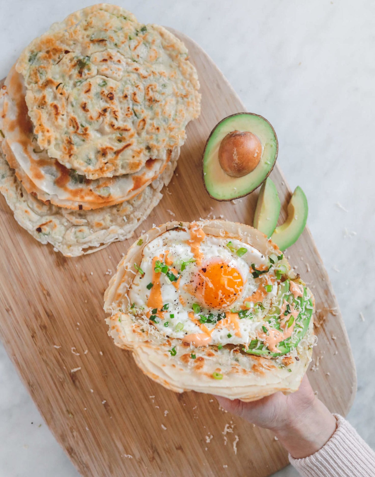 scallion pancakes egg breakfast sandwich