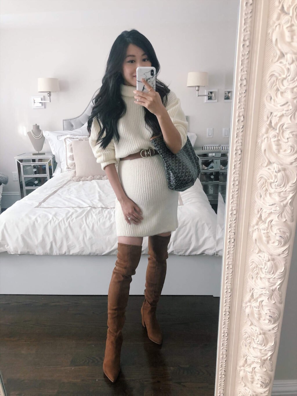 petite chunky knit sweater dress over the knee OTK boots nordstrom sale