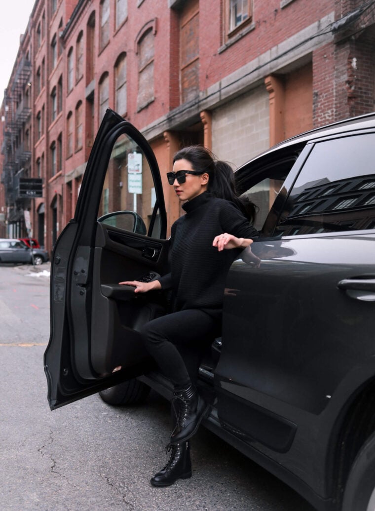 feminine sleek combat boot outfit