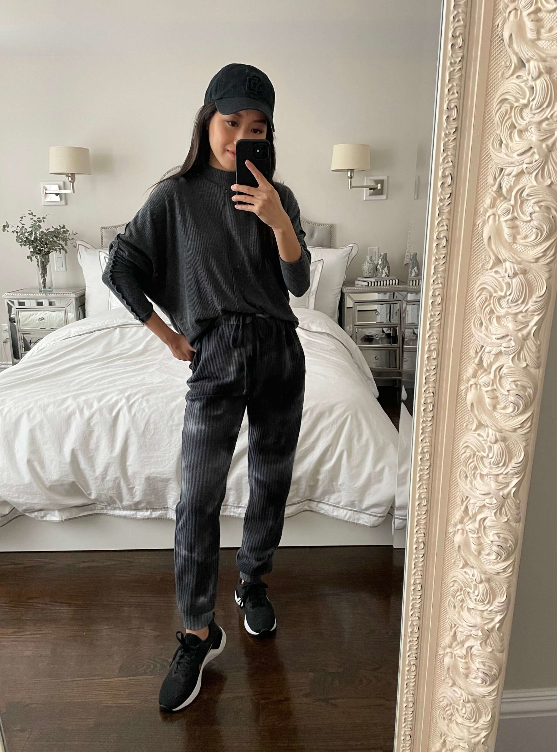 mockneck dolman top lounge outfit