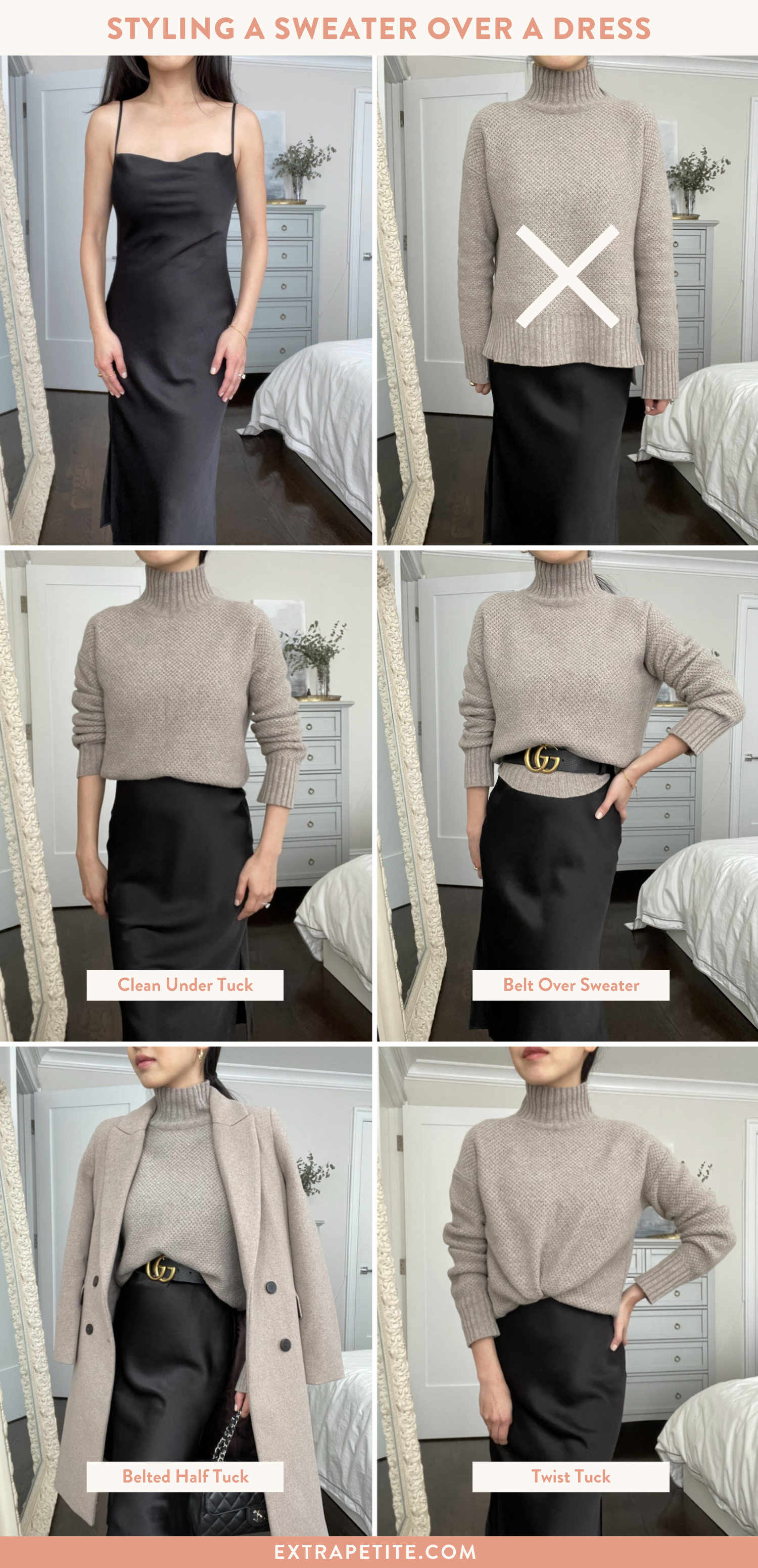 how to style a sweater with a dress belt or tuck