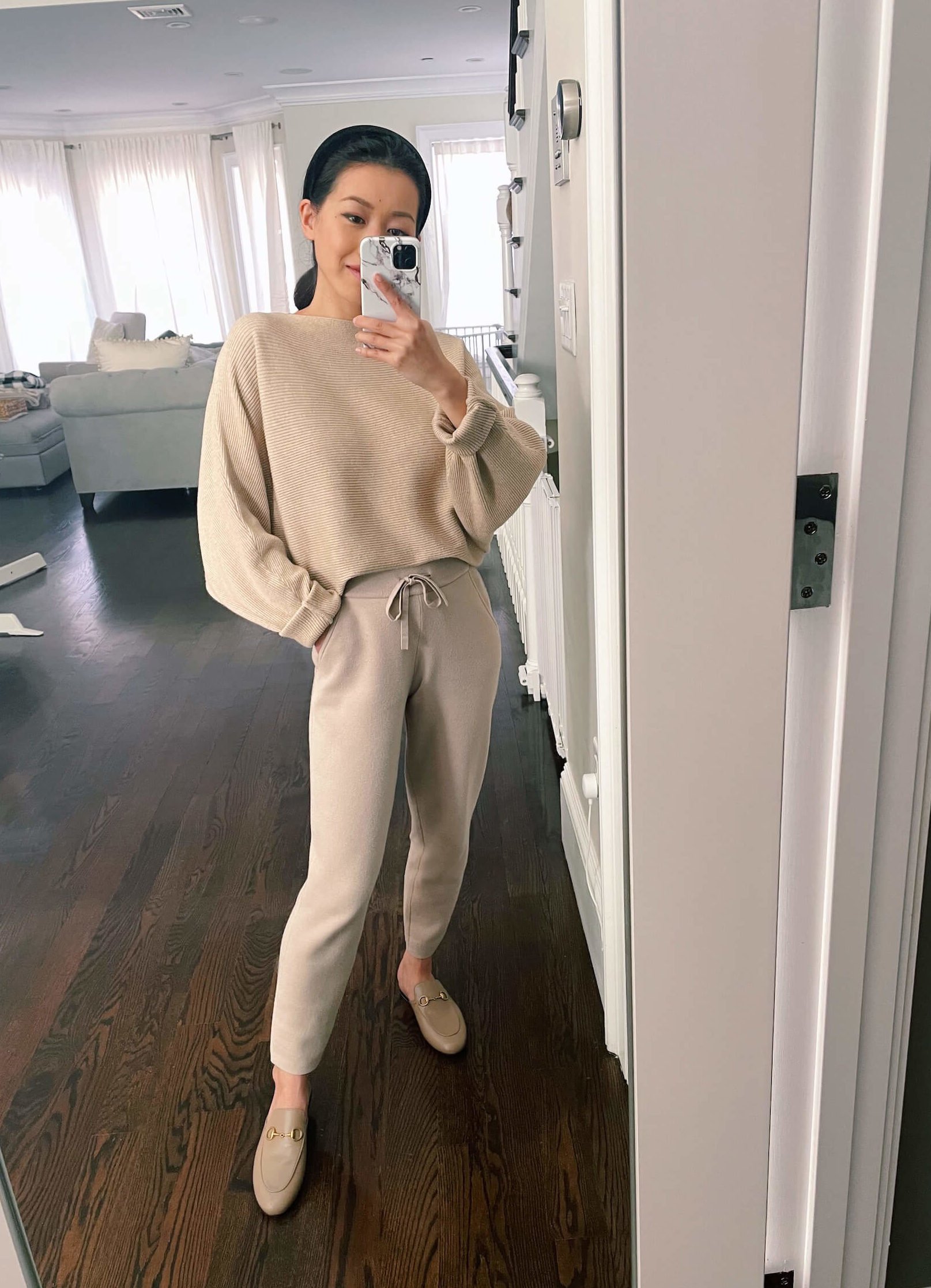 petite sweater knit joggers gucci mud mules