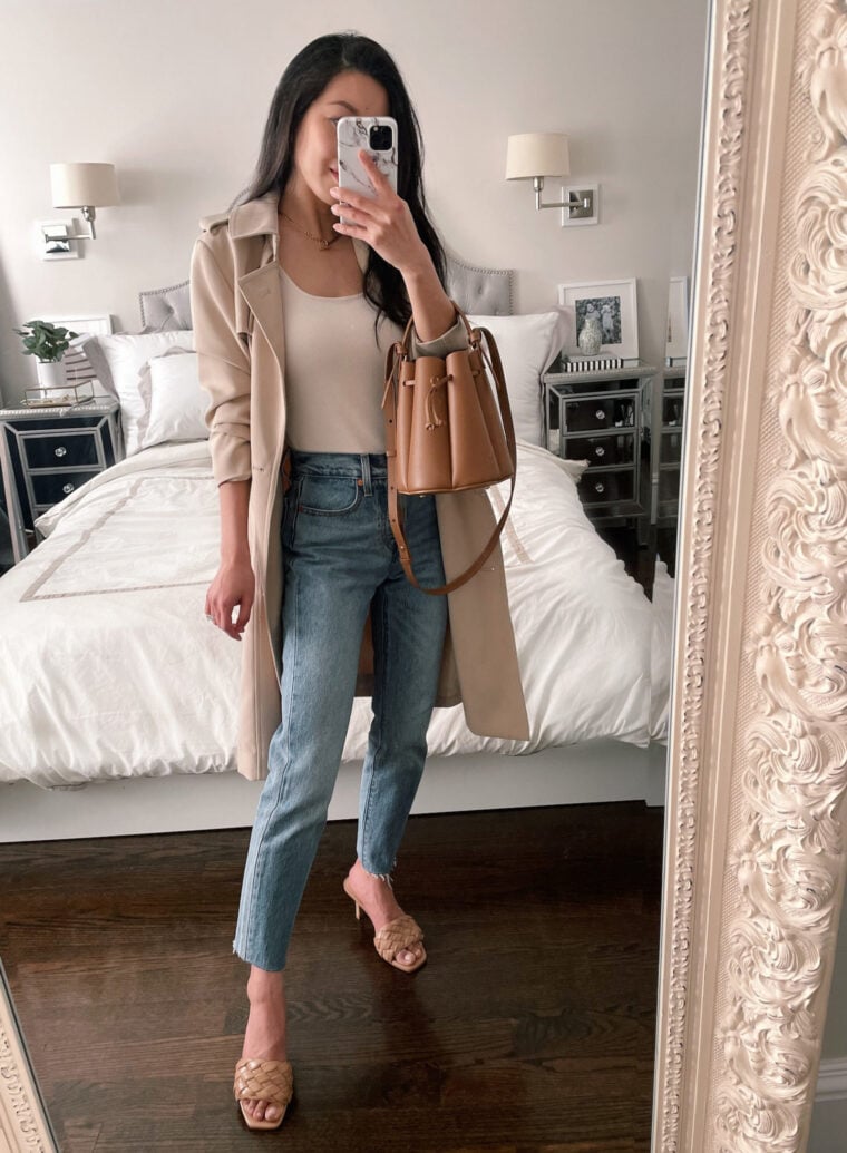 petite closet-staples-trench-coat-levi-wedgie-jean