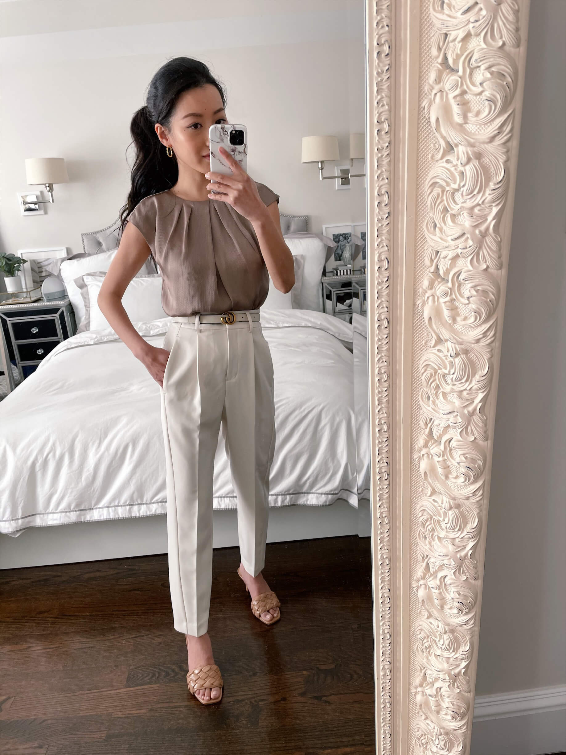 express white pants office outfit