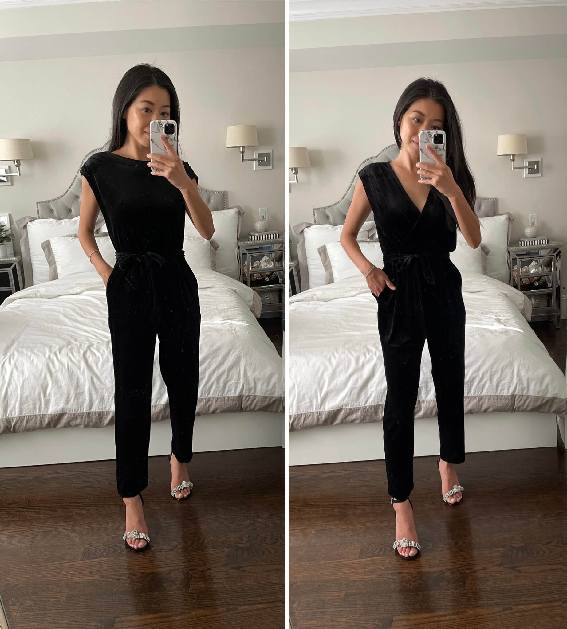 Express petite black velvet jumpsuit