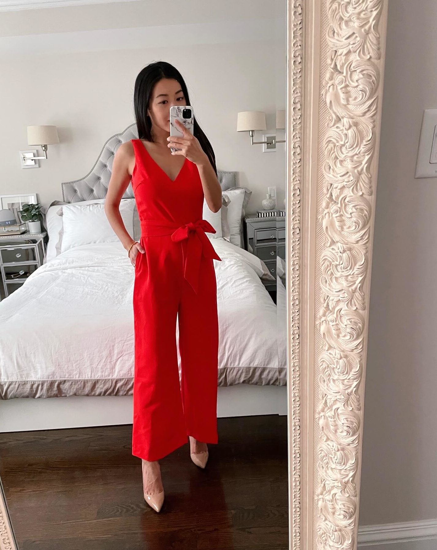 petite friendly red jumpsuit