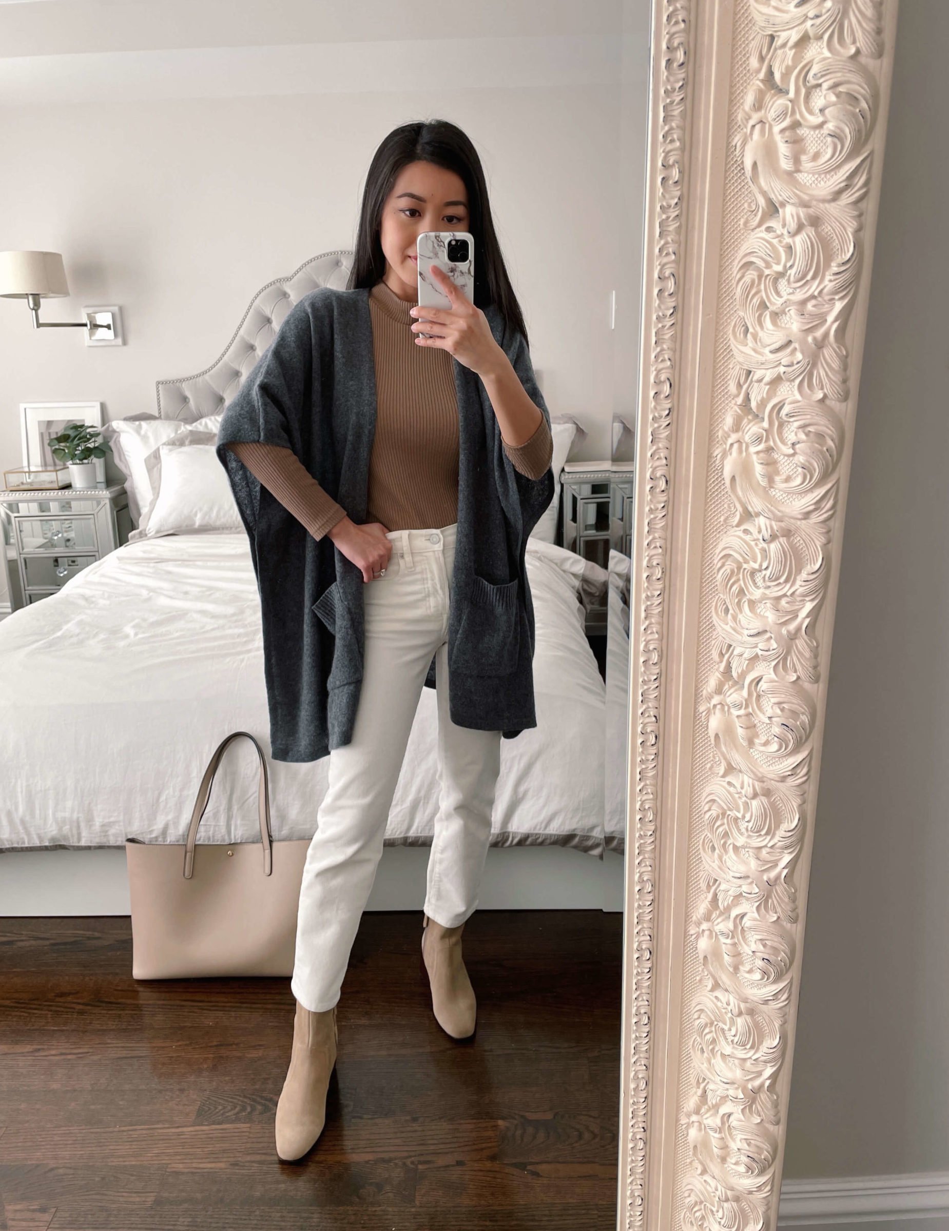 petite poncho smart casual friday work outfit (1)