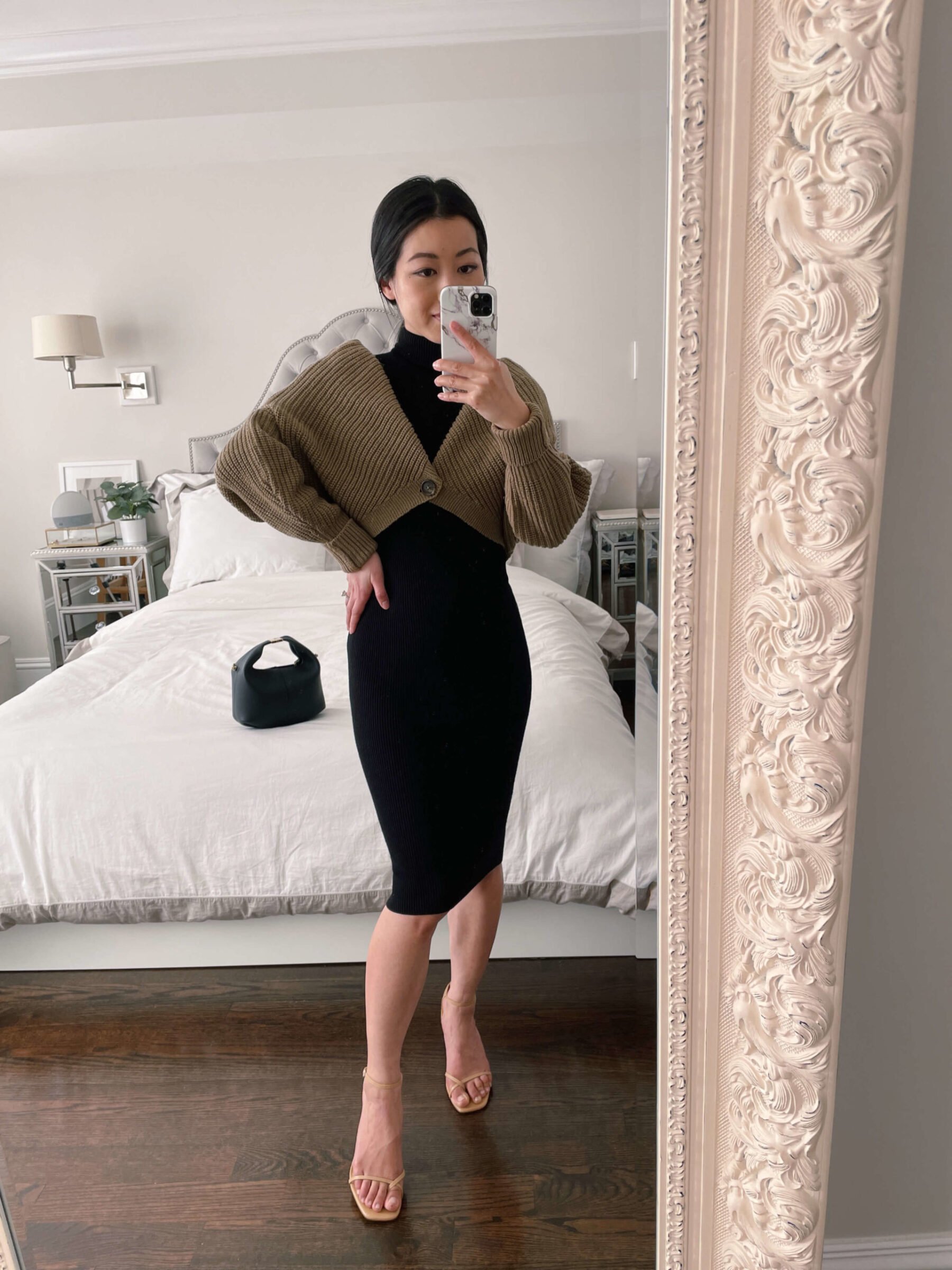 how to style a cardigan upside down hack with dress