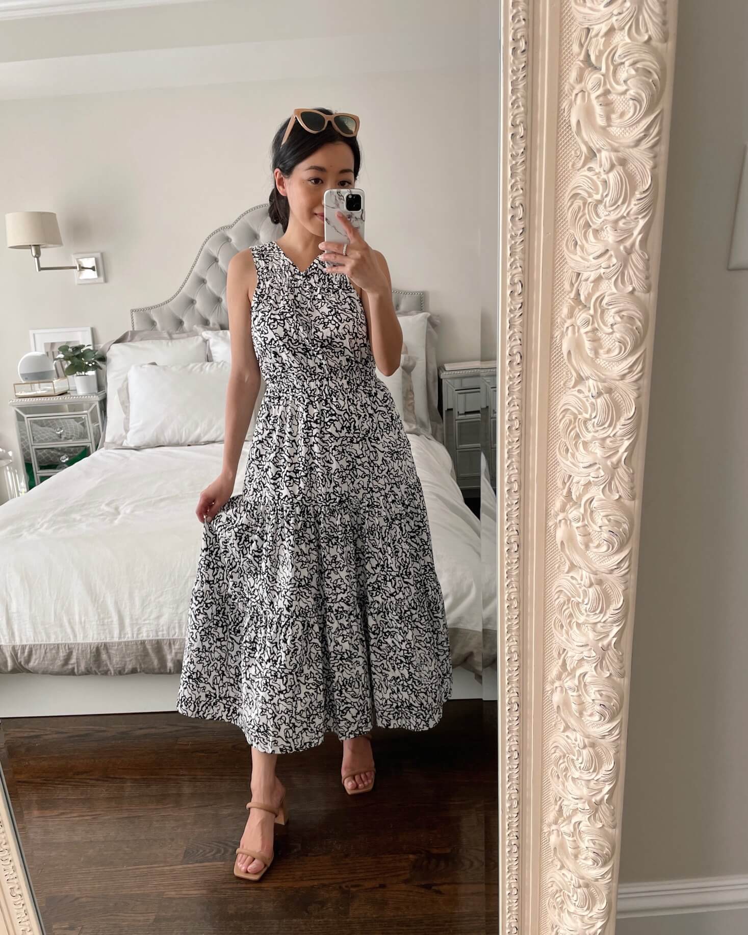 Halogen tiered black and white dress