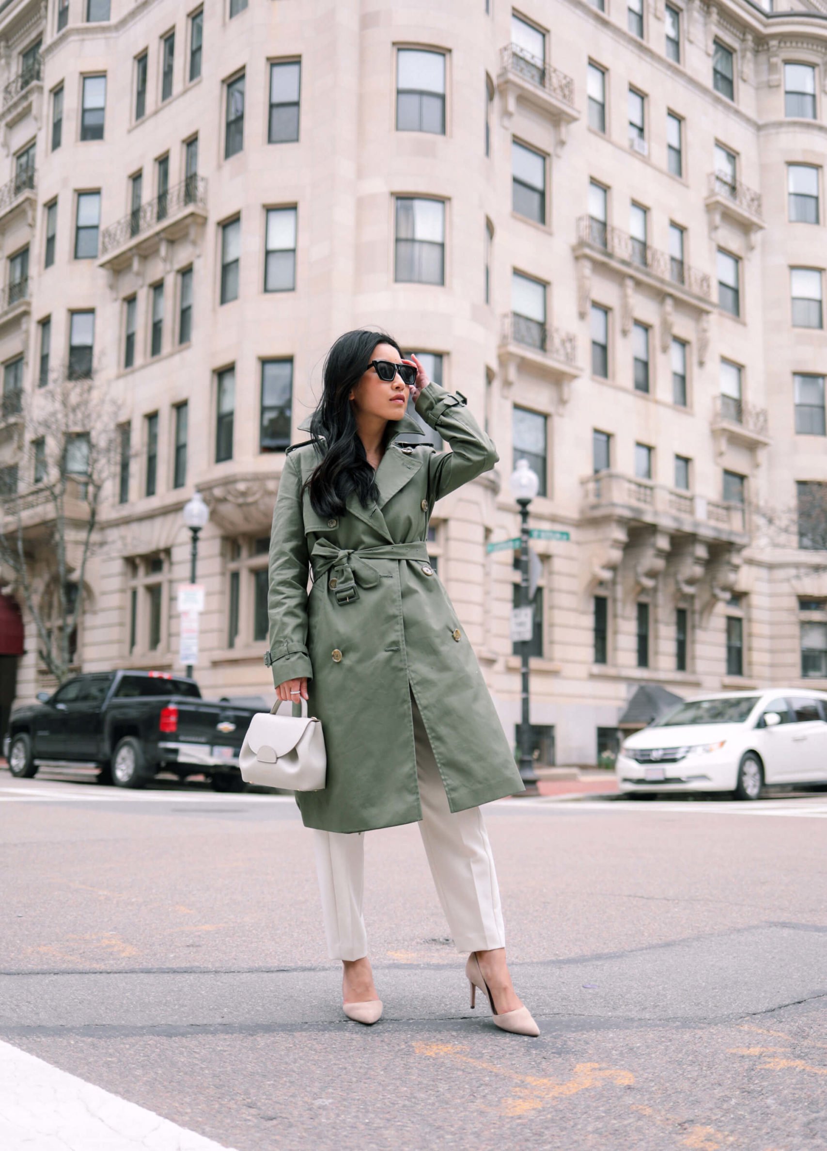 petite green classic trench coat