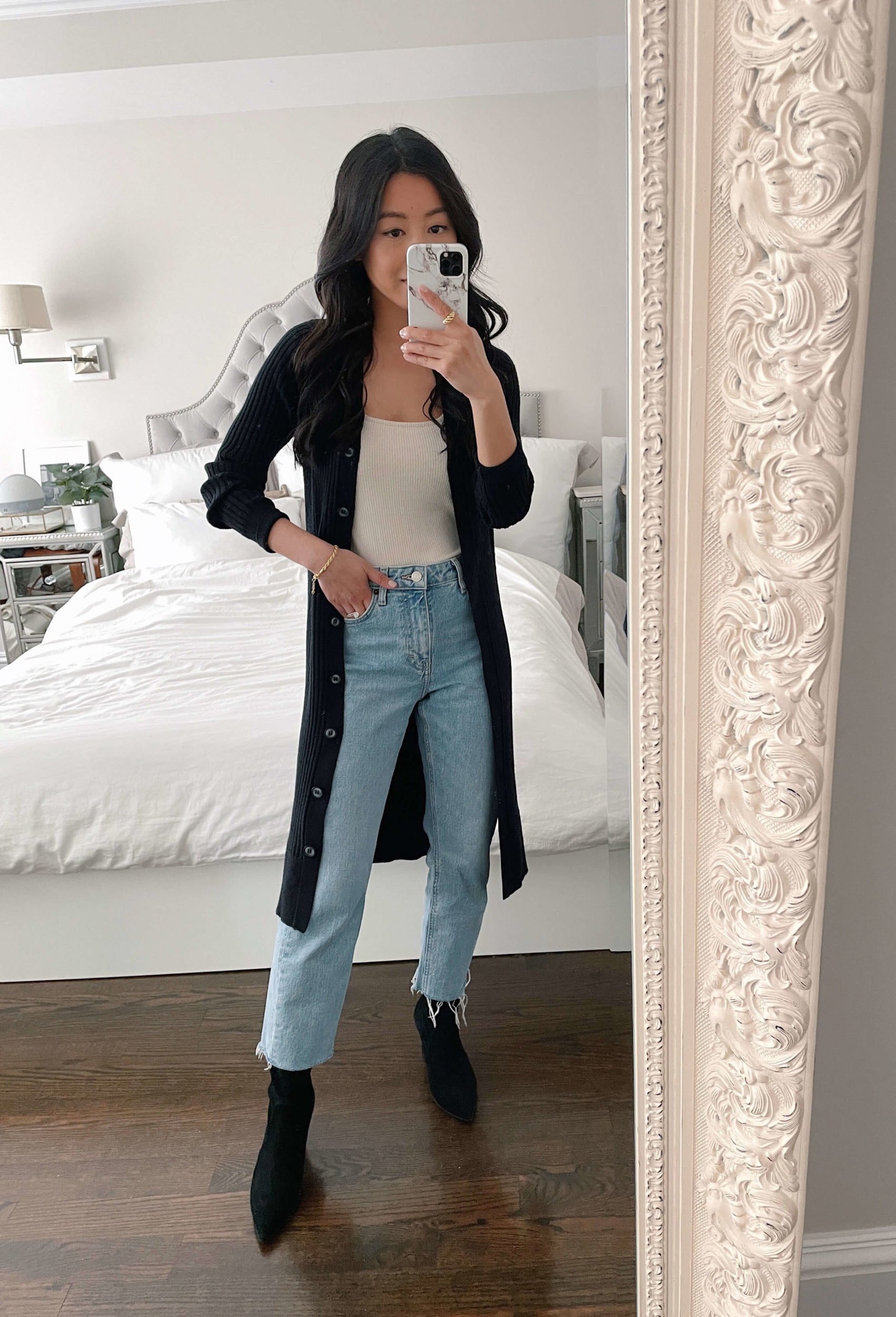 how to style a long black cardigan petite style