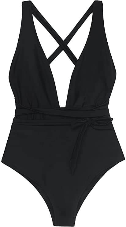 vneck one piece black bathing suit