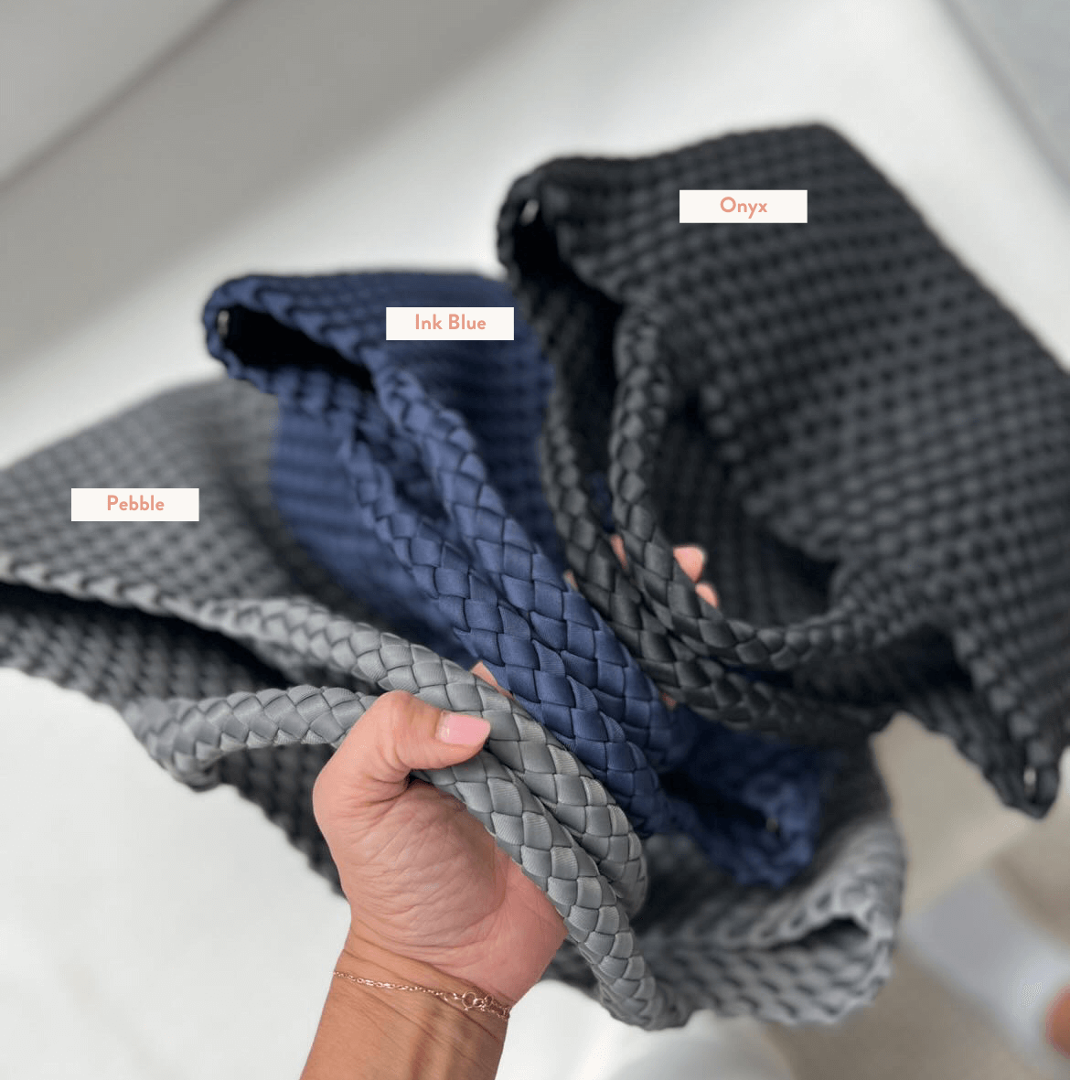 Naghedi bag color comparison pebble ink blue onyx