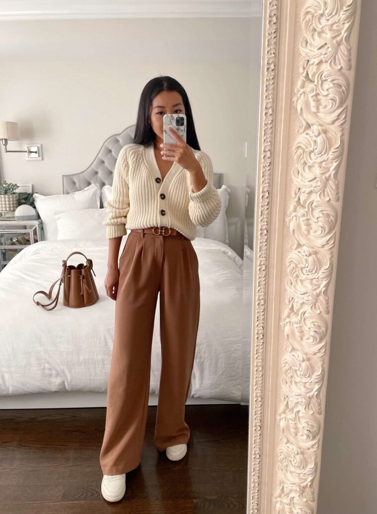 Everlane texture cotton cardigan petite try on