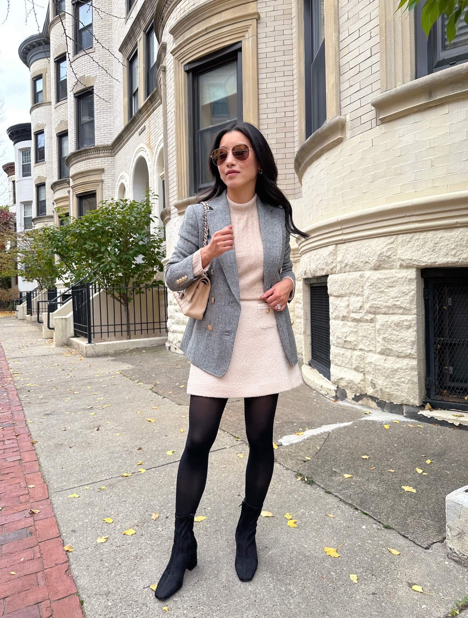 J.Crew fall winter outfits petite cream mini skirt