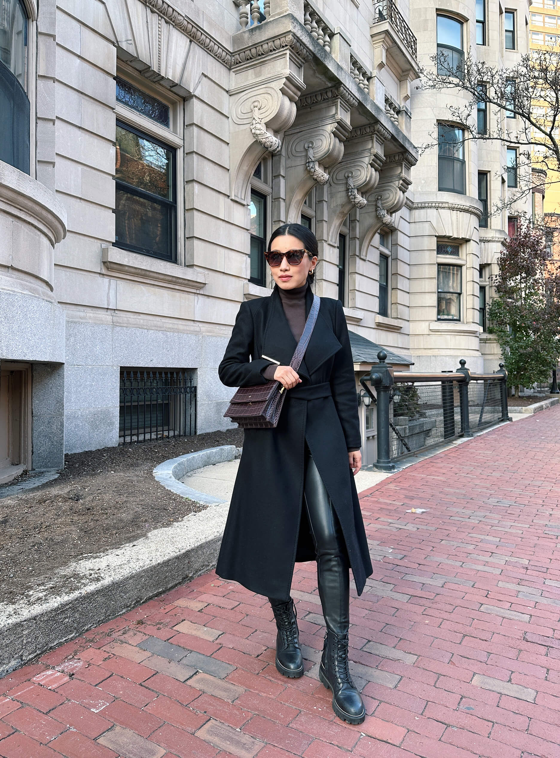 ted baker black rose wool wrap coat crop