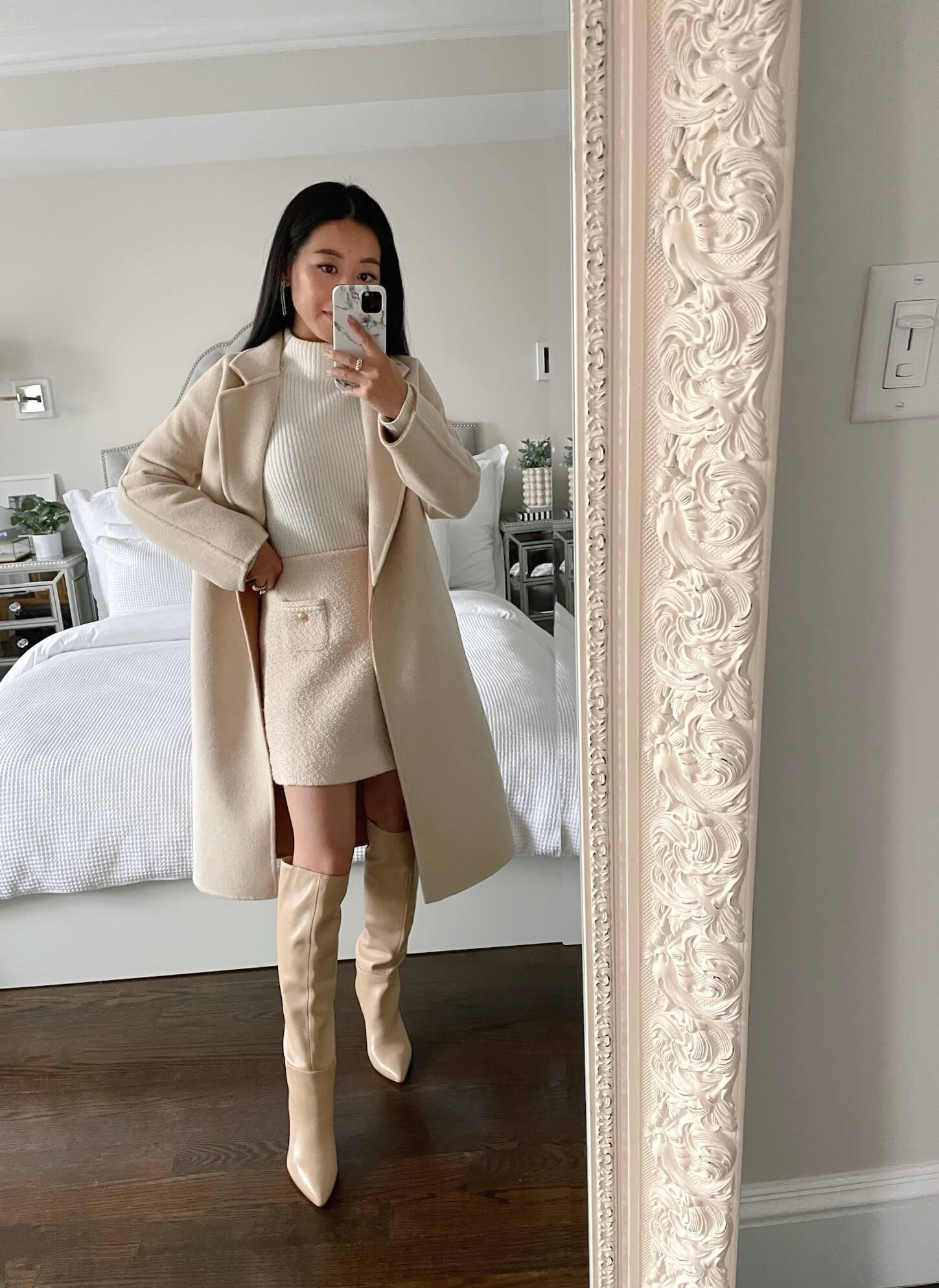 cream and white tonal holiday outfit