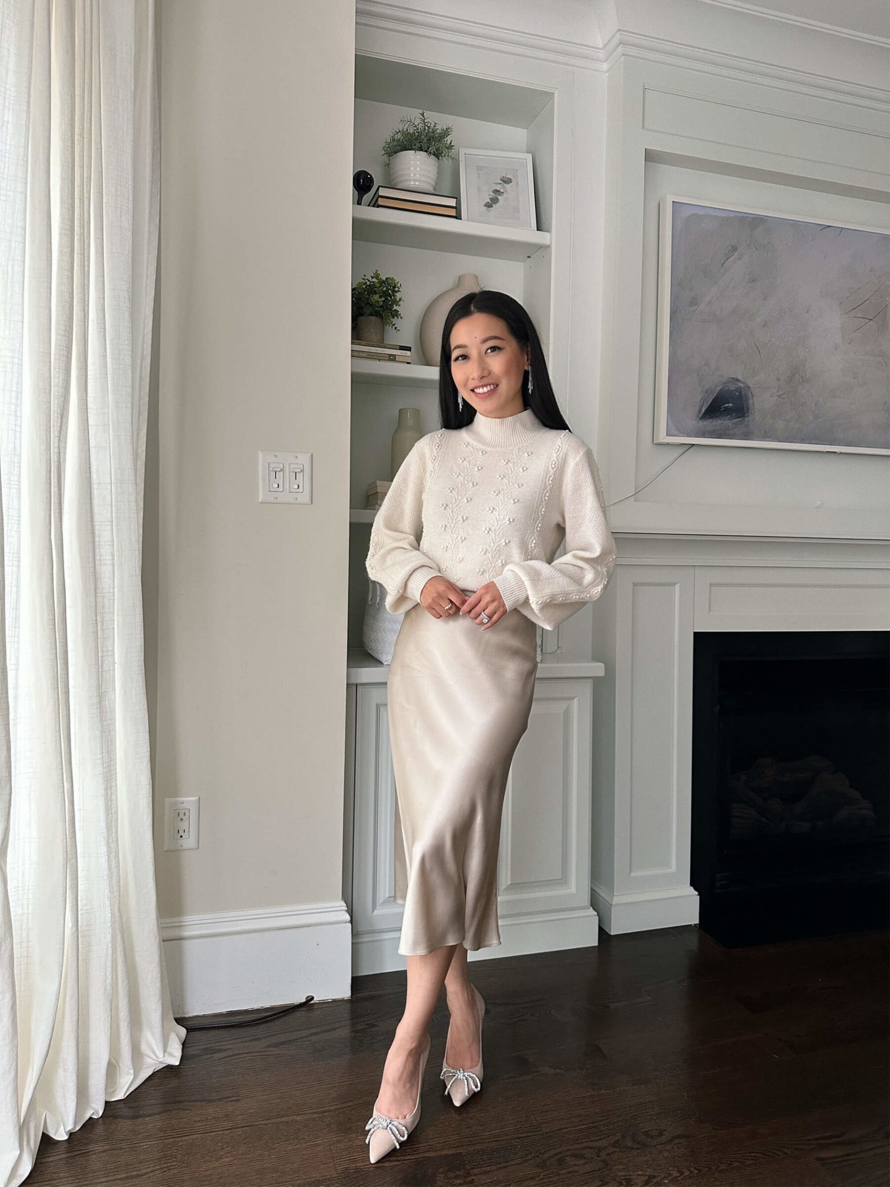 how to style a slip skirt with sweater winter