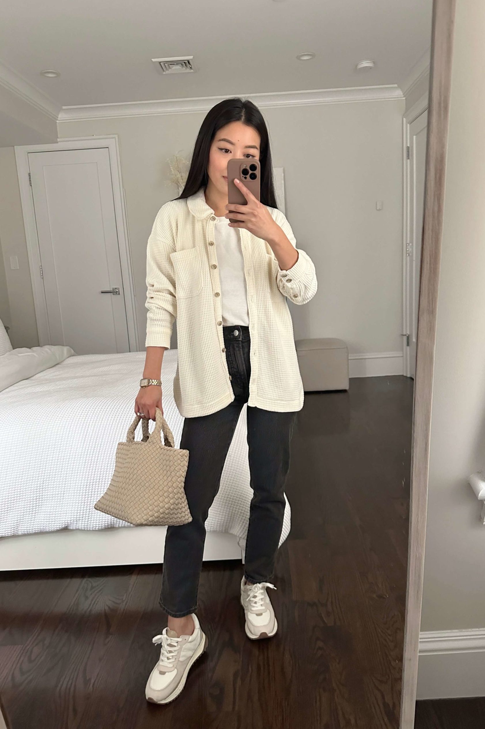 Madewell knit waffle shirt jacket perfect vintage jeans petite review