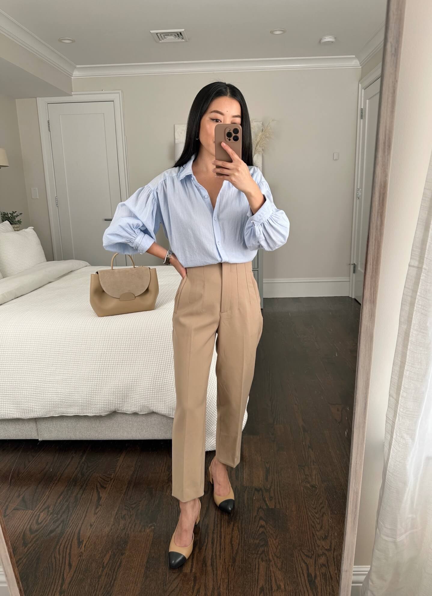 zara high waisted pants office outfit