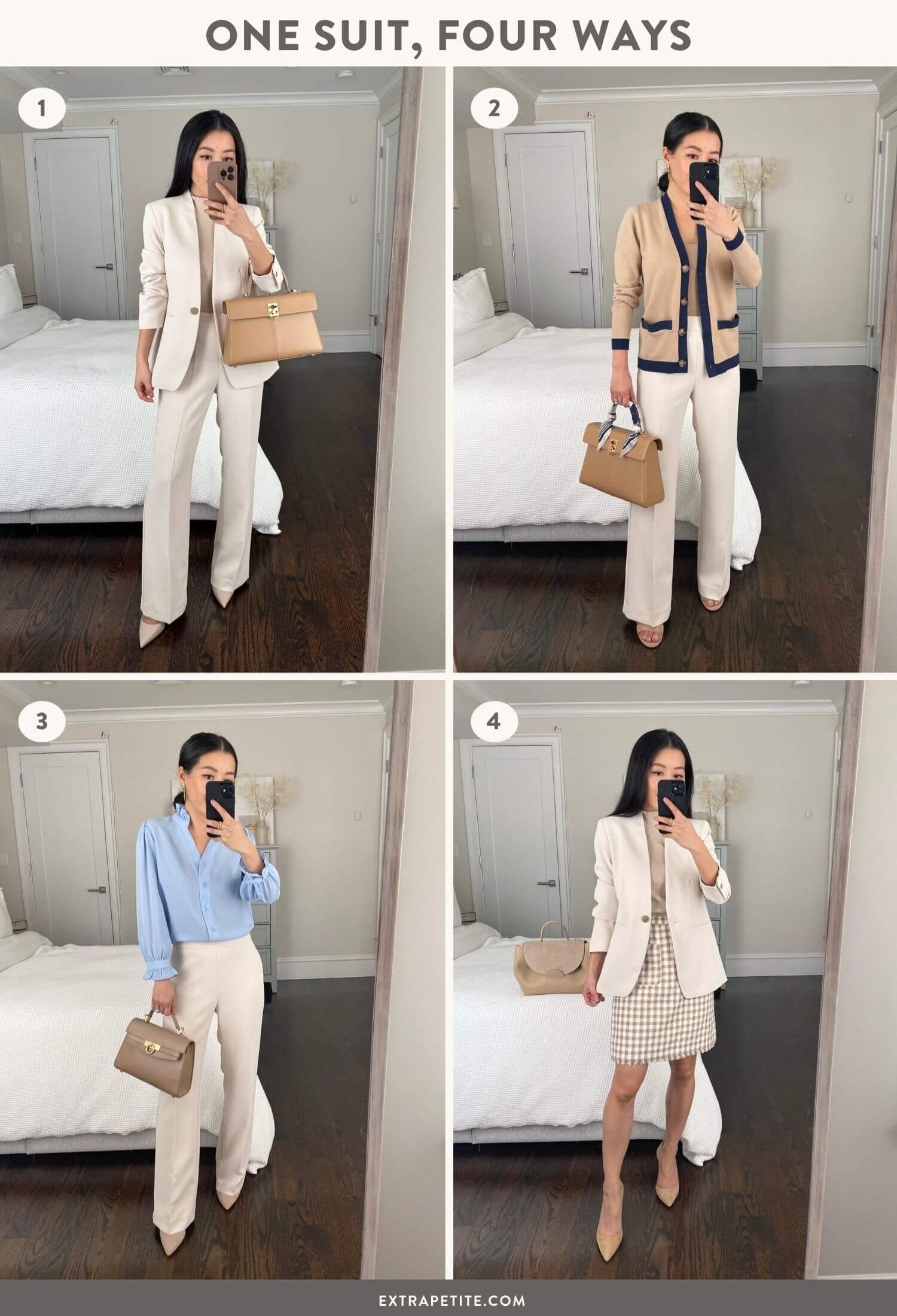 how to style a cream blazer suit petite spring outfits
