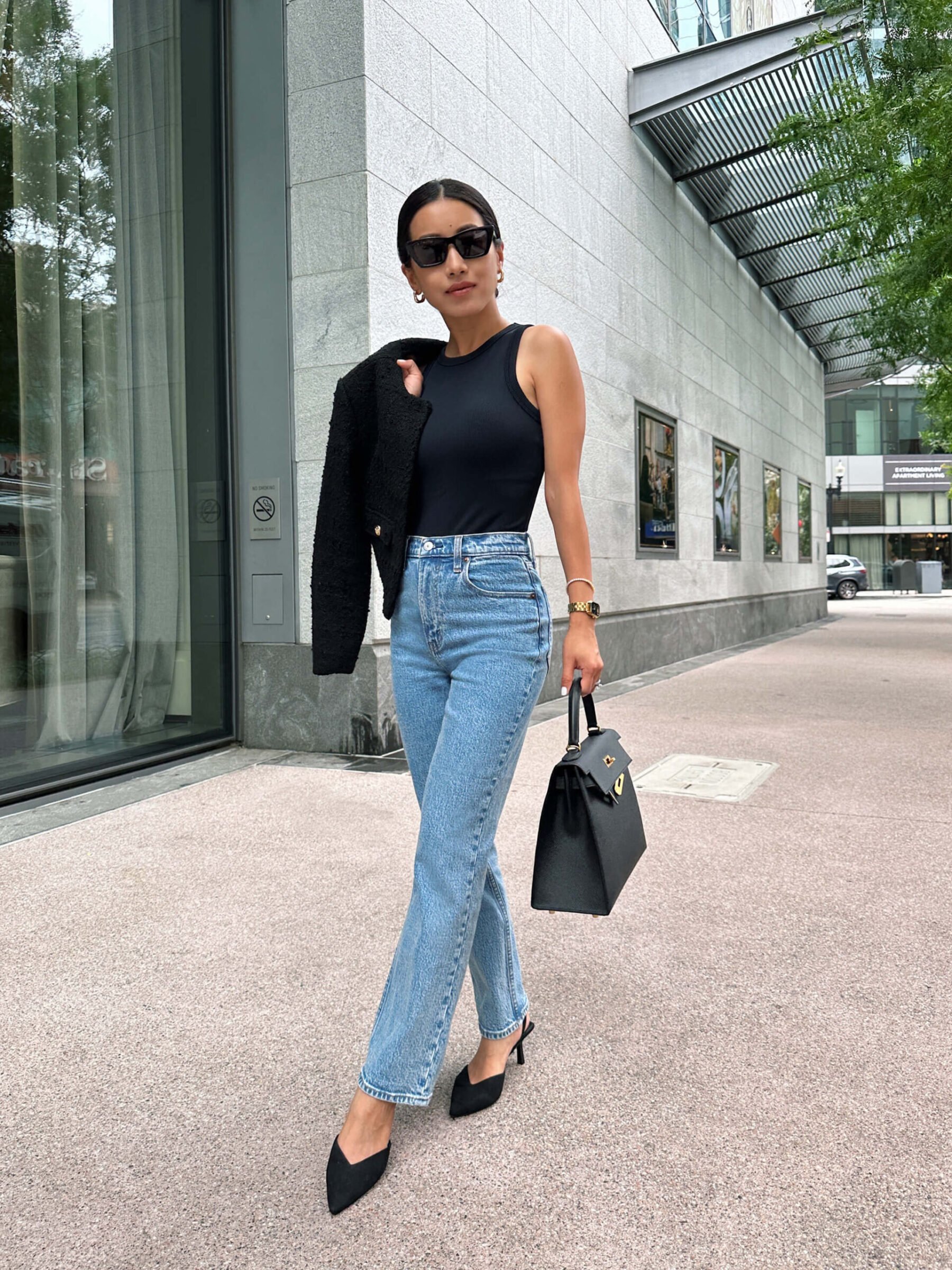 Abercrombie fall denim sale boucle jacket and jeans outfit