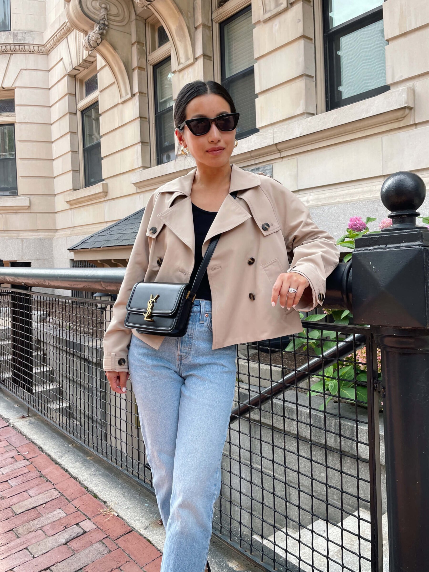 fall 2023 style trench coat ysl solferino small bag