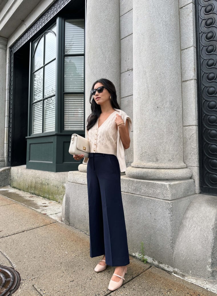 jcrew cable sweater vest fall 2023 trends petite outfits