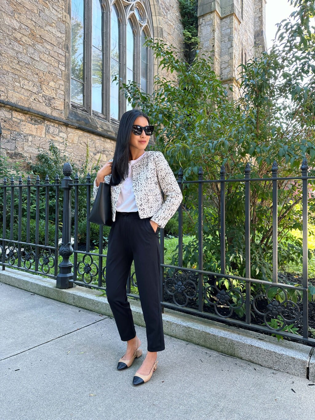 petite business trip travel outfit