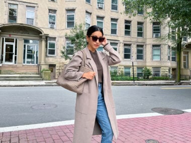 petite fall outfit naghedi medium bag sweater jacket long cardigan