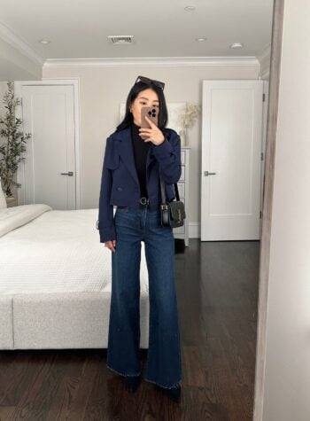 petite nordstrom cropped trench jacket in navy xxs