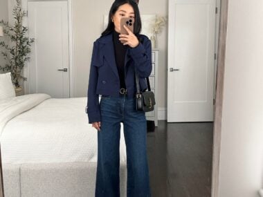 petite nordstrom cropped trench jacket in navy xxs