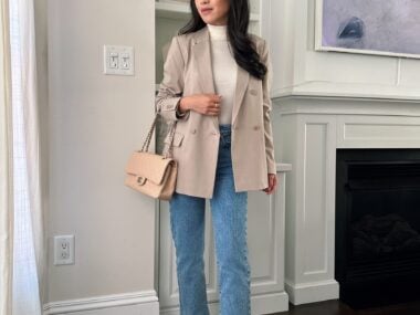 uniqlo petite friendly blazer levis wedgie straight jeans