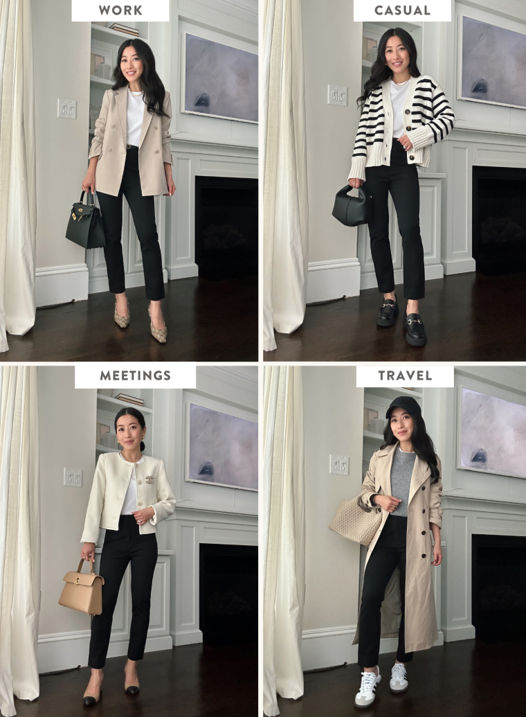 petite spring work outfits capsule wardrobe smart casual